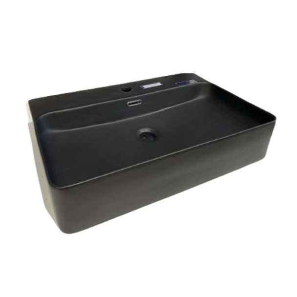 CUBA DE APOIO C/ PRÉ FURO RETANGULAR PRETO FOSCO 600X420X130 C/ MESA AJ DESIGN AJ3500CPF